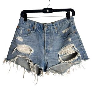 Levi’s premium shorts - 501 med/light blue button fly cut-off  distressed SZ27